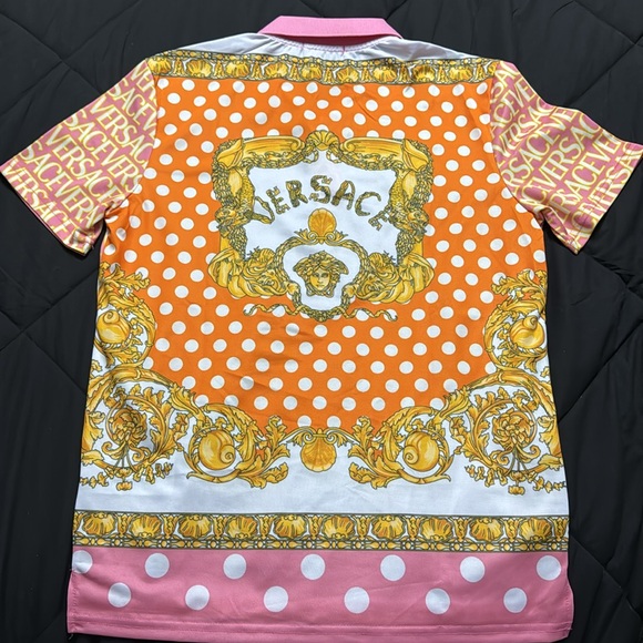 Versace pink & yellow allover polo - Picture 3 of 4